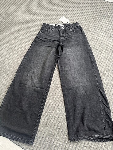 xs Beden siyah Renk Geniş paça düşük bel jean