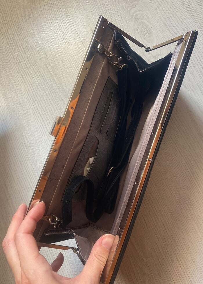 Siyah kadife clutch portföy el çantası - Görsel 3