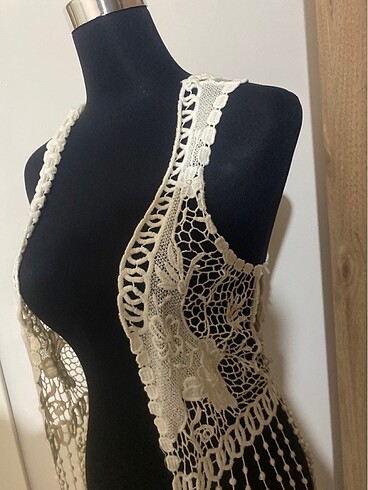 Güpürlü tül yelek kırık beyaz - Görsel 2