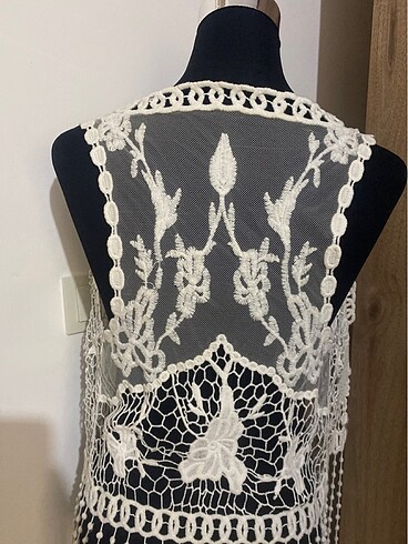 Güpürlü tül yelek kırık beyaz - Görsel 6