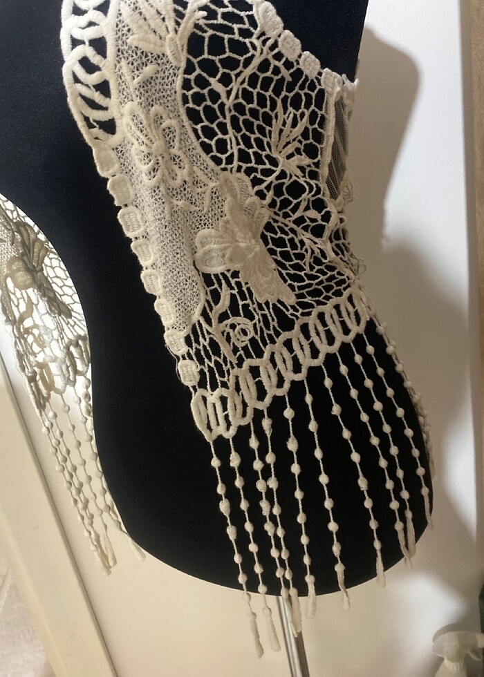 Güpürlü tül yelek kırık beyaz - Görsel 3