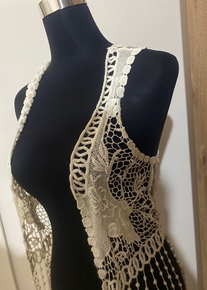 Güpürlü tül yelek kırık beyaz - Görsel 2