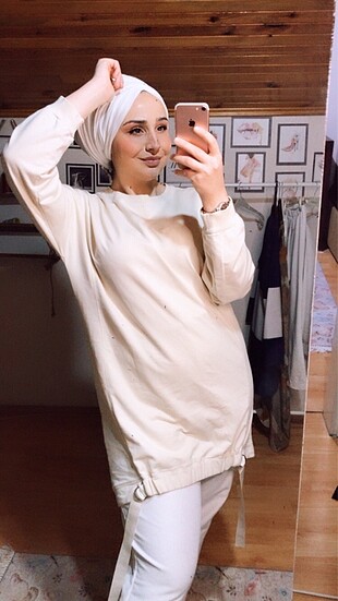 Krem sweat-kahve tunik