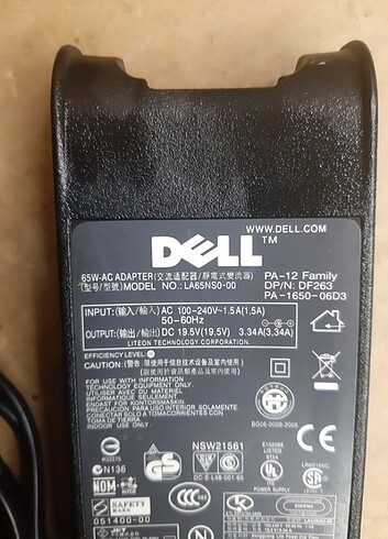 laptop adaptör Dell LA65NS0-00 19V 3.34A Notebook Adaptör Şarj 