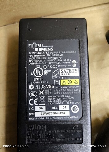 Adaptör 20 volt 4,5 Amper fujitsu marka