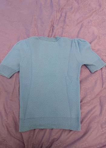 Mavi Kısa Kollu Kadın Triko Kazak - Görsel 5