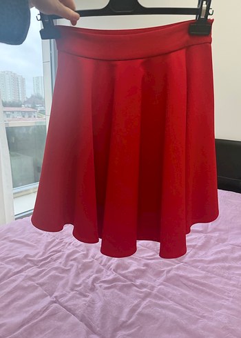 Kırmızı Volanlı Mini Etek - Görsel 6