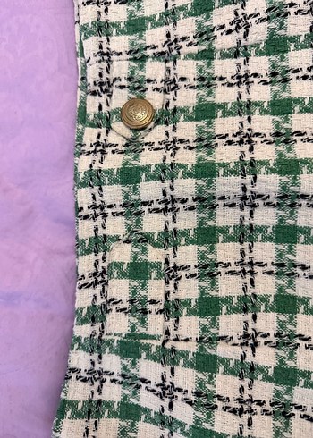 Düğmeli Yeşil Ekose Midi Etek - Görsel 2