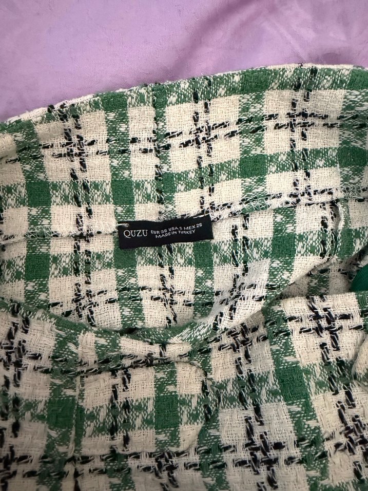 Düğmeli Yeşil Ekose Midi Etek - Görsel 4