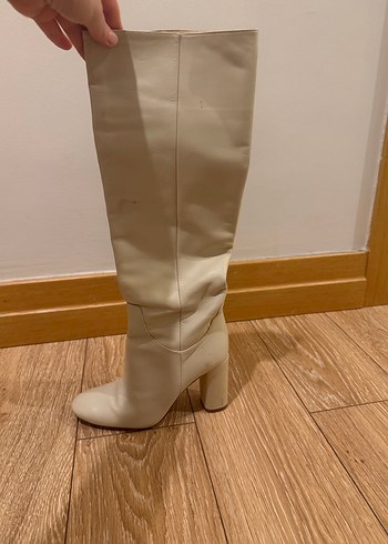 Zara Bej Deri Dizüstü Kadın Bot, Kalın Topuklu - Görsel 6