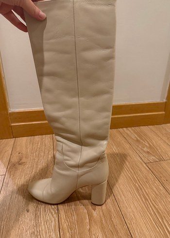 Zara Bej Deri Dizüstü Kadın Bot, Kalın Topuklu - Görsel 4