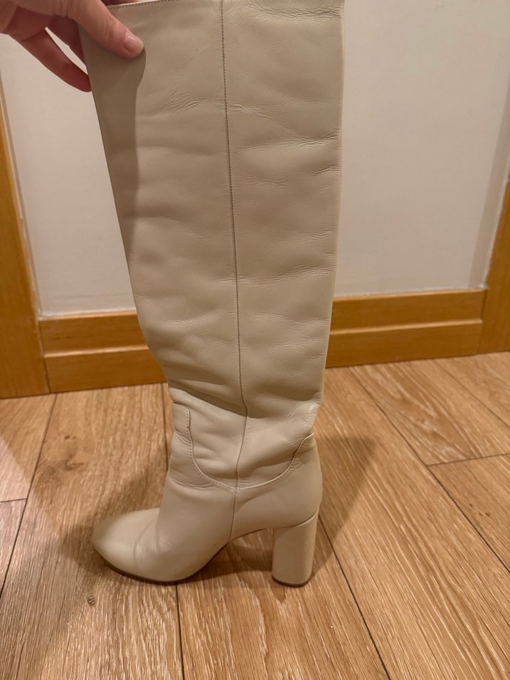 Zara Bej Deri Dizüstü Kadın Bot, Kalın Topuklu - Görsel 4