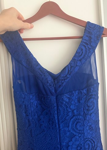 Dantel Detaylı Lacivert Uzun Abiye Elbise - Görsel 2