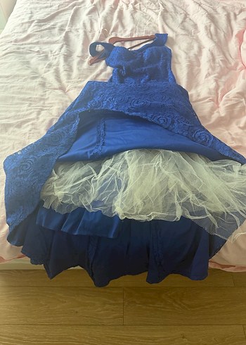 Dantel Detaylı Lacivert Uzun Abiye Elbise - Görsel 4