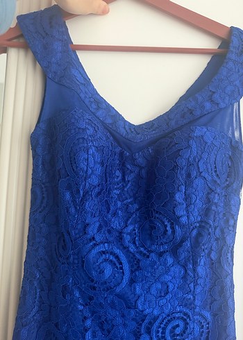 Dantel Detaylı Lacivert Uzun Abiye Elbise - Görsel 5