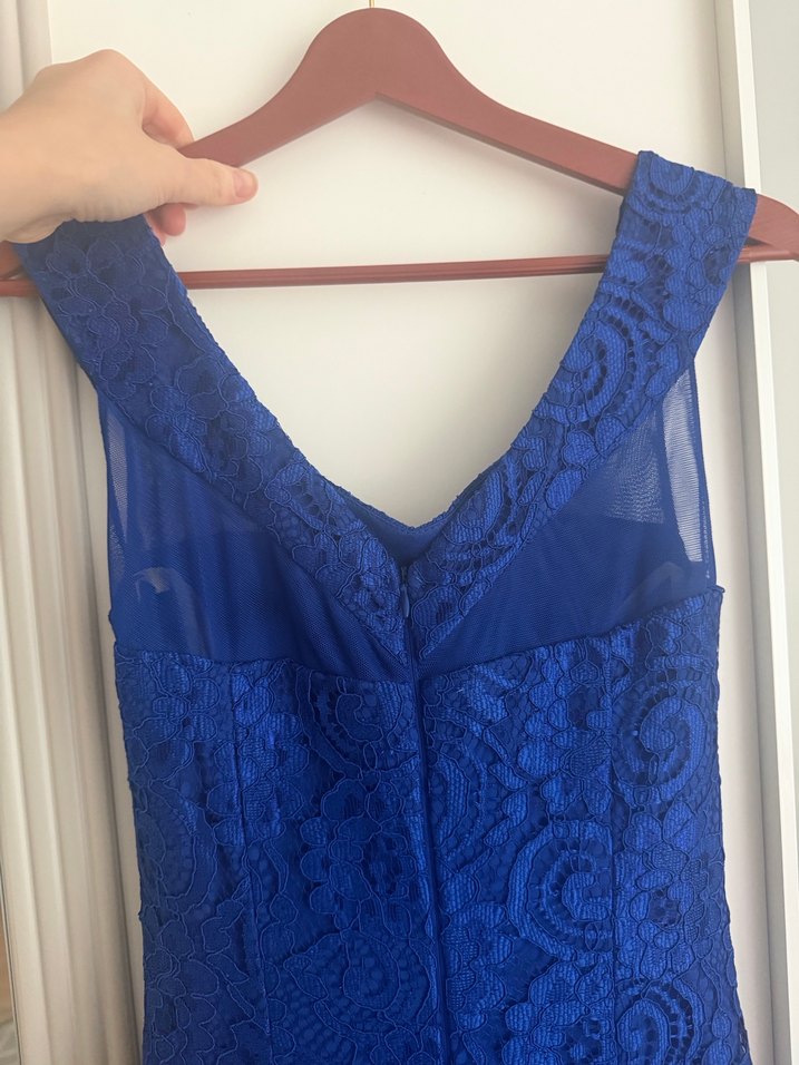 Dantel Detaylı Lacivert Uzun Abiye Elbise - Görsel 2