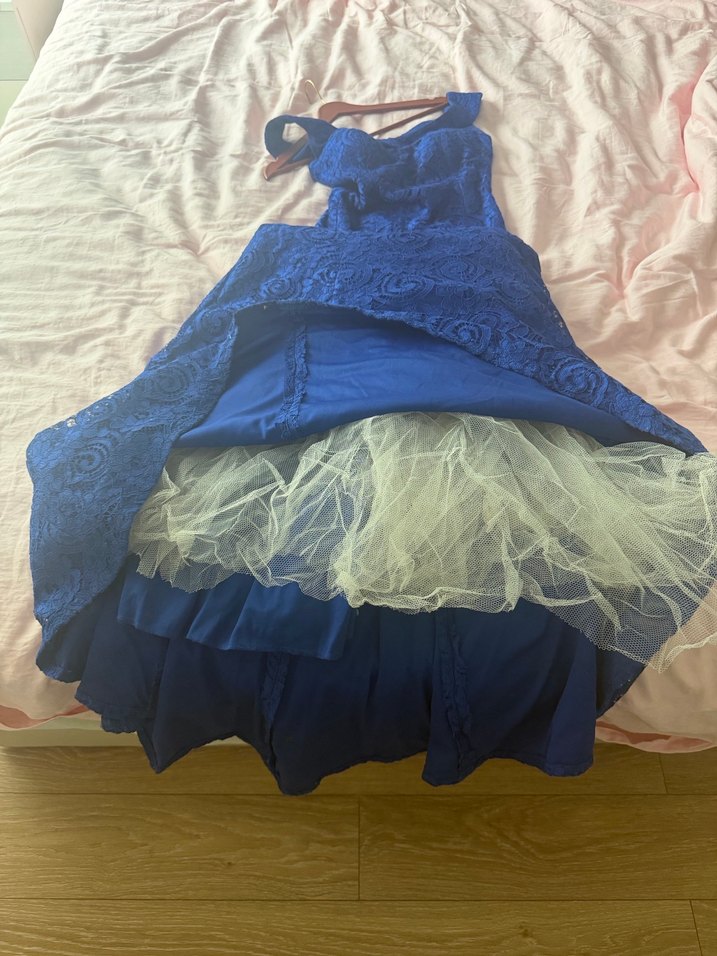 Dantel Detaylı Lacivert Uzun Abiye Elbise - Görsel 4