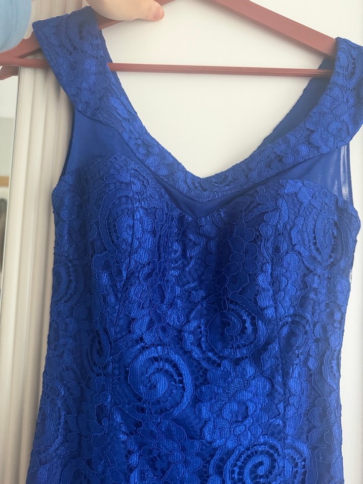 Dantel Detaylı Lacivert Uzun Abiye Elbise - Görsel 5
