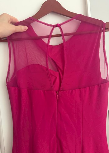 Pembe V Yakalı Drapeli Midi Abiye Elbise - Görsel 2