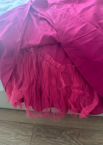 Pembe V Yakalı Drapeli Midi Abiye Elbise - Görsel 5