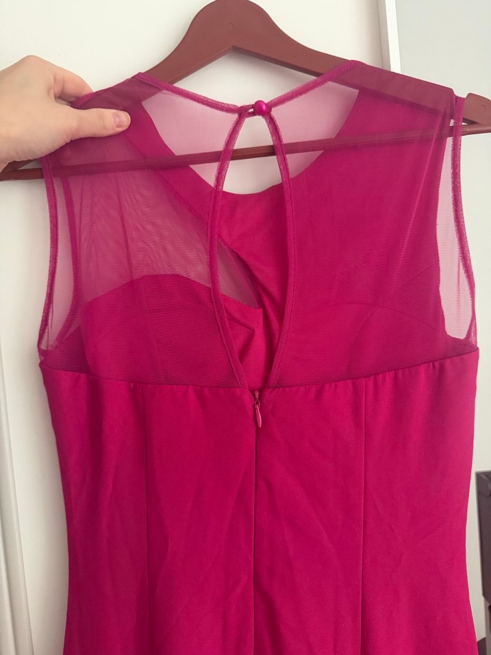 Pembe V Yakalı Drapeli Midi Abiye Elbise - Görsel 2