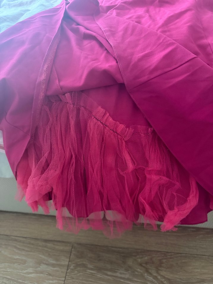 Pembe V Yakalı Drapeli Midi Abiye Elbise - Görsel 5