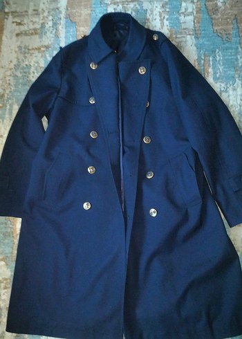 Lacivert Düğmeli Uzun palto - Görsel 6