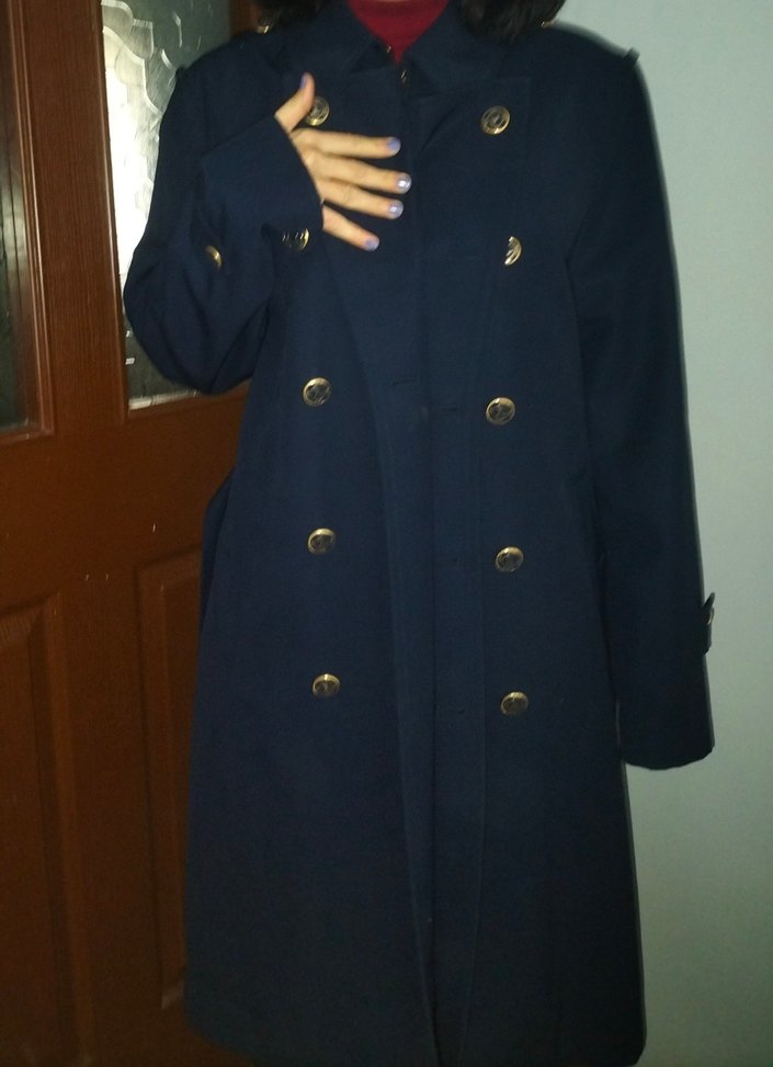 Lacivert Düğmeli Uzun palto - Görsel 4
