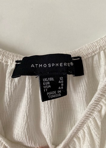 Atmosphere Beyaz Keten Kadın Bluz, Fırfırlı, Uzun Kollu
