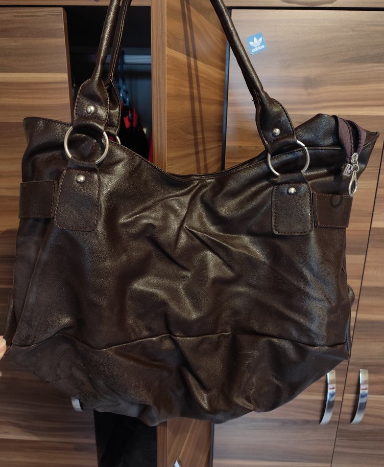 Vintage Kahverengi Deri Kadın Omuz Çantası - Görsel 3