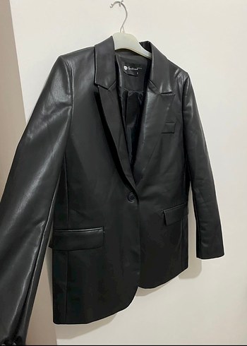 Siyah Suni Deri Blazer Ceket
