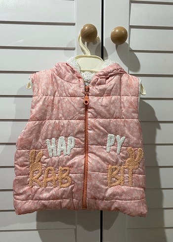 Nakışlı Pembe Kız Çocuk Kapüşonlu Yelek - Görsel 2