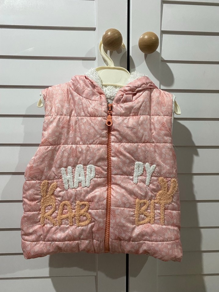 Nakışlı Pembe Kız Çocuk Kapüşonlu Yelek - Görsel 2