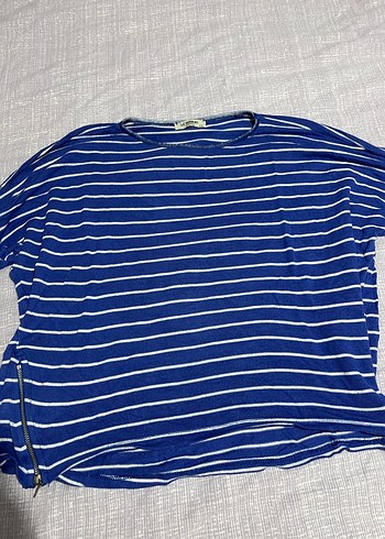 xxl Beden Uzun Kollu Mavi Çizgili Kadın bluz