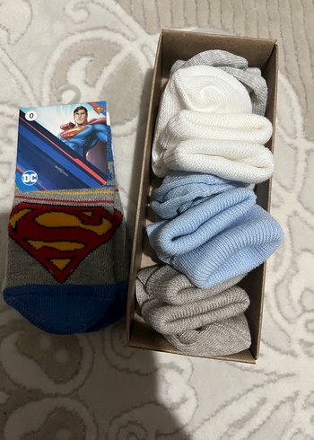 Erkek Çocuk Gri Süperman Desenli Çorap Seti - Görsel 4