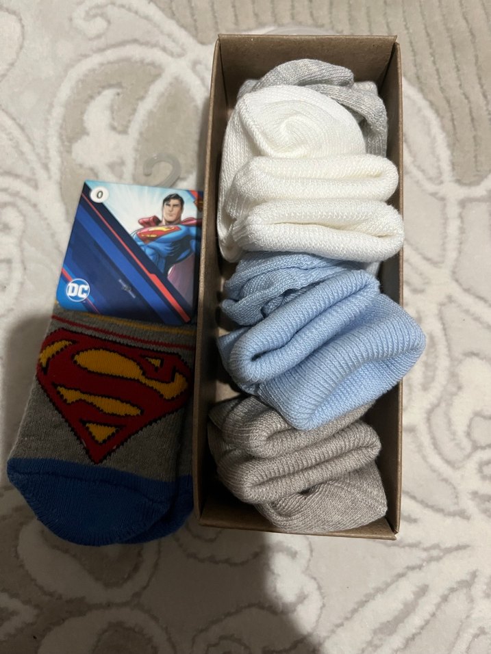 Erkek Çocuk Gri Süperman Desenli Çorap Seti - Görsel 5