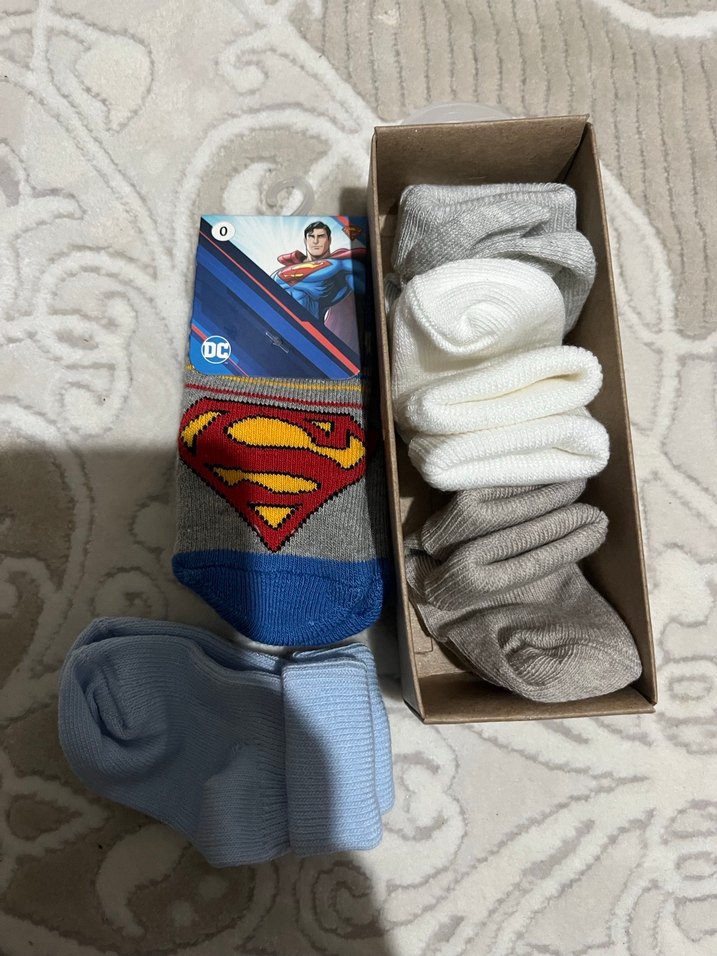 Erkek Çocuk Gri Süperman Desenli Çorap Seti - Görsel 2