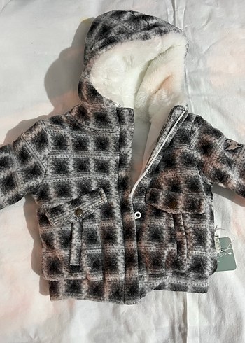 Kürk Detaylı Gri Ekose Bebek mont - Görsel 2