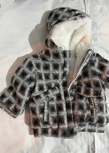 Kürk Detaylı Gri Ekose Bebek mont - Görsel 3