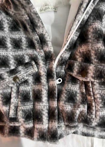 Kürk Detaylı Gri Ekose Bebek mont - Görsel 7