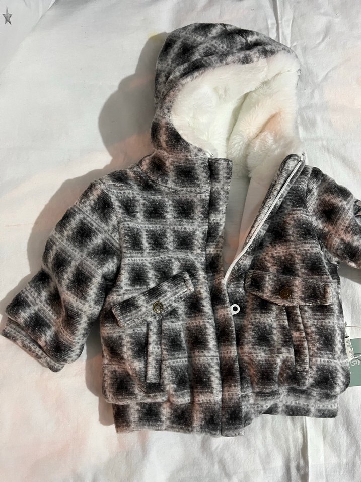 Kürk Detaylı Gri Ekose Bebek mont - Görsel 3