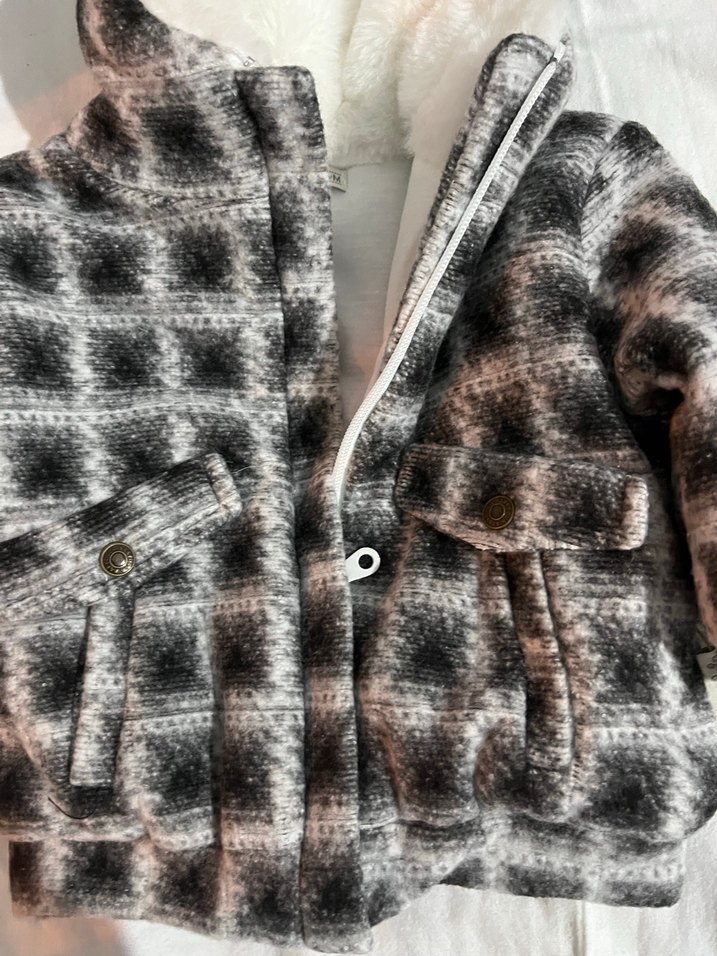 Kürk Detaylı Gri Ekose Bebek mont - Görsel 5