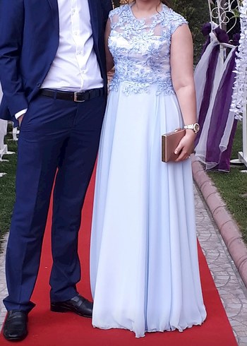 Bebe mavisi uzun abiye