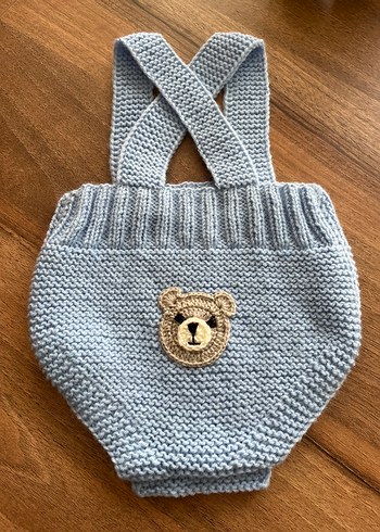 Mavi Örgü Askılı Bebek Tulum