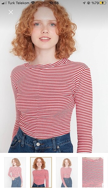 Trendyol & Milla Kırmızı Çizgili Fitilli Crop