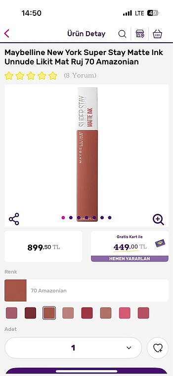  Beden Maybelline matte ink mat likit ruj 75 numara