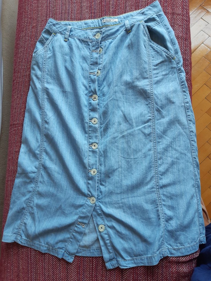 Düğmeli Mavi Kadın Denim Etek - Görsel 4