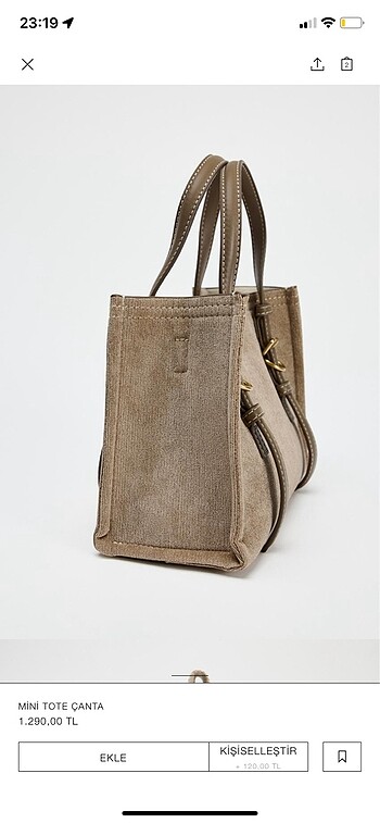  Beden camel Renk Zara mini tote çanta