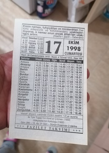 17 EKİM 1998 TAKVİM YAPRAĞI