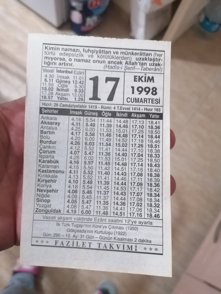 17 EKİM 1998 TAKVİM YAPRAĞI - Görsel 2